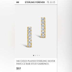 925 silver gold plated Cubic Zirconia Bar Stud Earrings